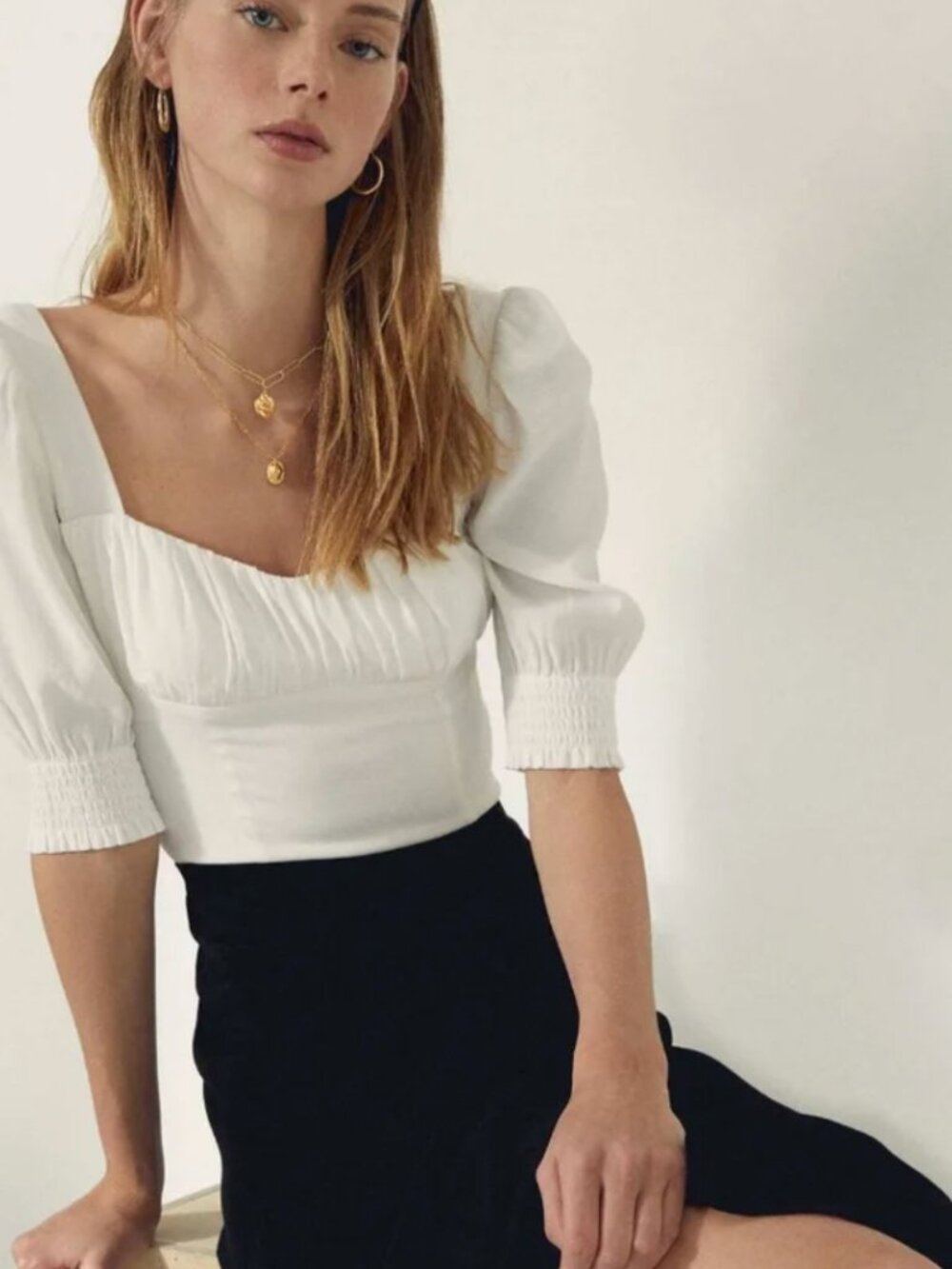ARITZIA WILFRED Pandora Smocked Puff-Sleeve Blouse -SIZE XS